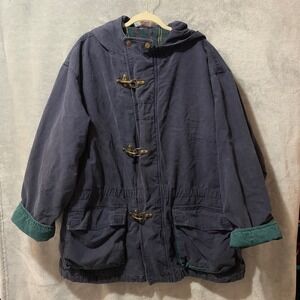 Vtg Body Equip Hooded Parka Mens L Chore Barn Coat Metal Toggle Flannel Lined